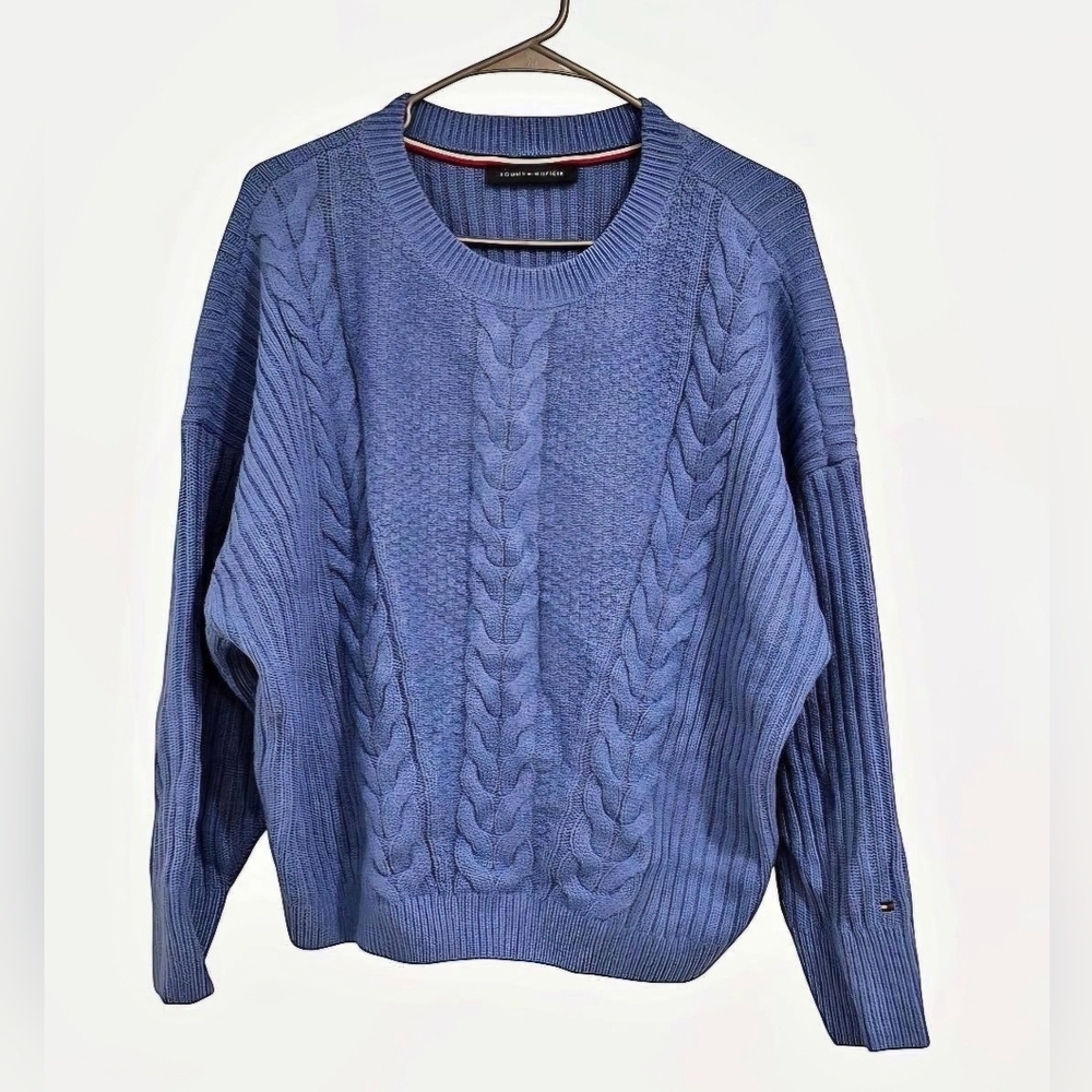 Tommy Hilfiger Light Blue Cable Knit Crewneck Sweater